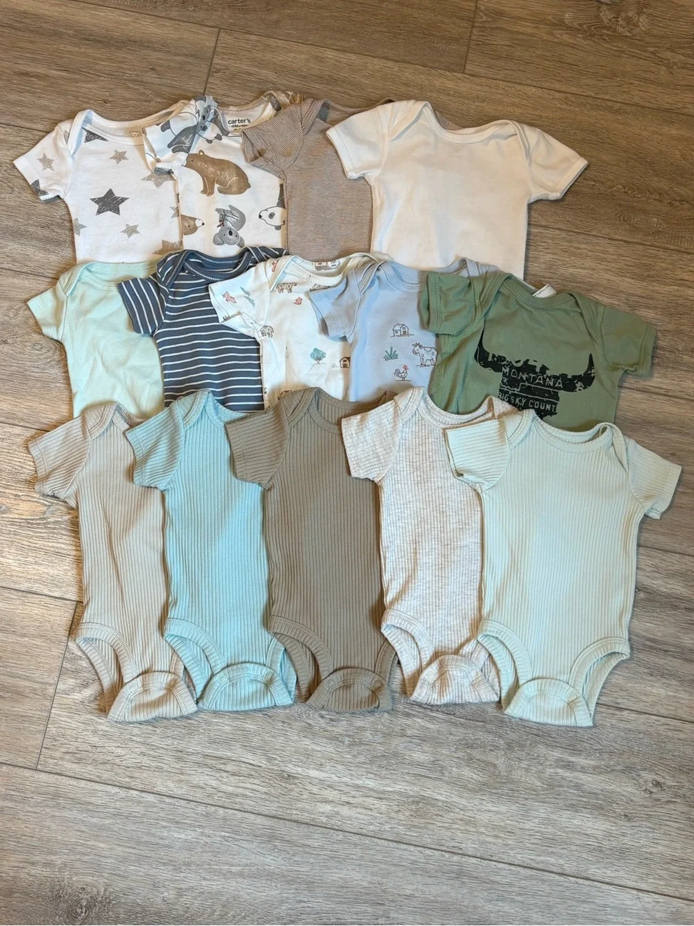 14 Baby Neutral Short-Sleeve One-Piece Bodysuit Set